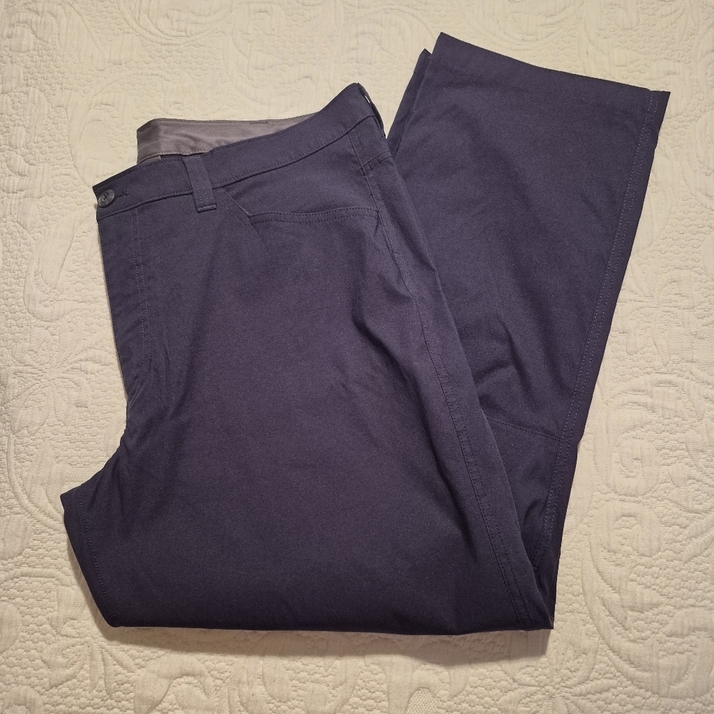 Eddie Bauer men's tech pants, 38 x 27, navy blue, flex knee **inseam altered**